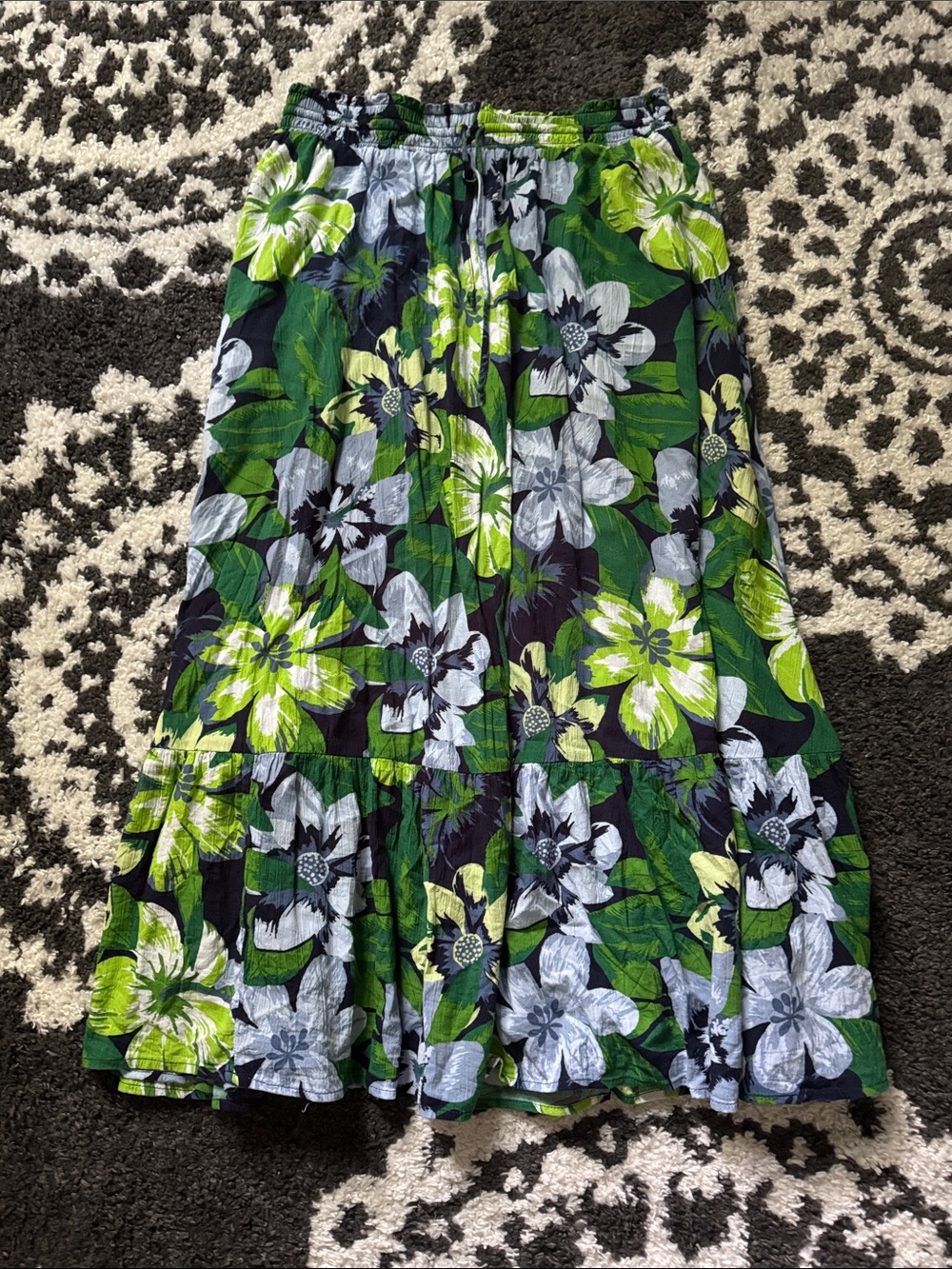Aerie tropical Floral Green and Blue Women's boho Skirt medium